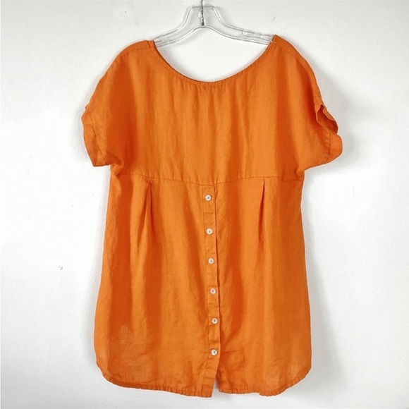 Terzo Millennio S Linen Top SS Short/Long Orange Scoop Neck - Picture 2 of 4